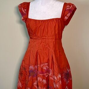 Embroidered Ruched Bust Dress in Rust Orange by Anthropologie (M)